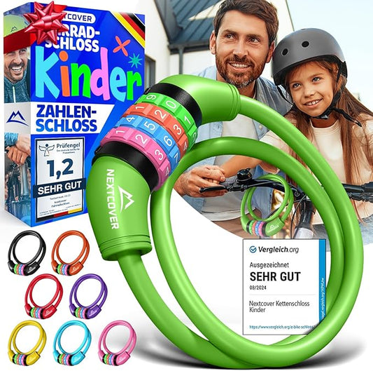 NEXTCOVER® Kinderfahrradschloss - 4-stelliger Code - Scooterschloss Extra robust & sicher - Grün