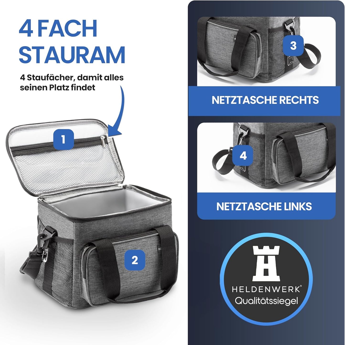 HELDENWERK Kühltasche klein & faltbar 10 L - Isolierte Lunch-Tasche für Essen & Getränke - wasserdicht & auslaufsicher - Picknick-Tasche, Kühlbox, Brunch- und Frühstückstasche
