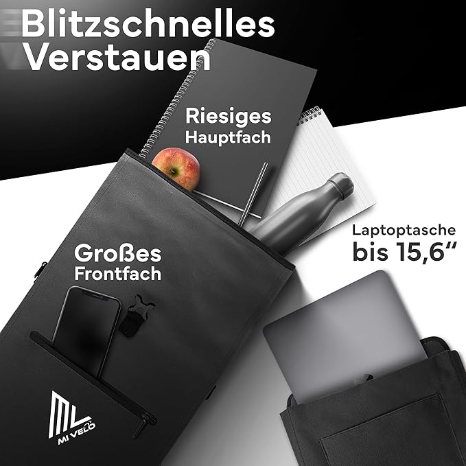 MIVELO 3-in-1 Packtasche - Gepäcktasche, Rucksack & Umhängetasche - 25L - wasserdicht & PVC-frei - abnehmbare Laptoptasche - Schwarz
