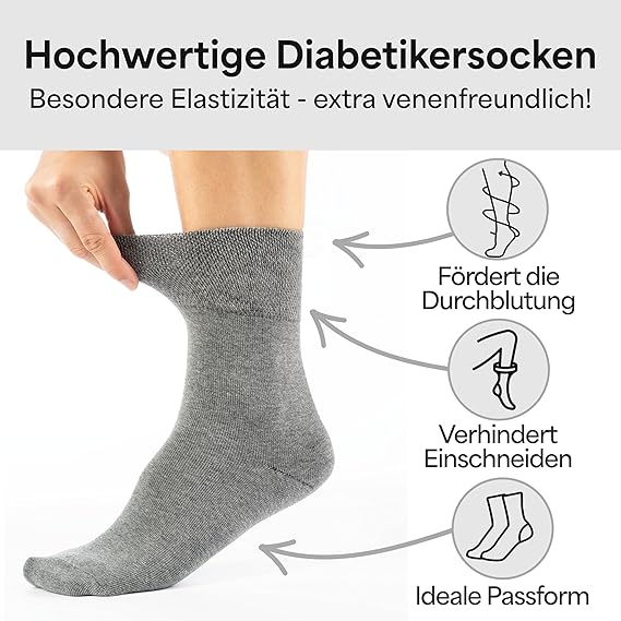 HELDENWERK Diabetikersocken für Damen und Herren, 10 Paar, Diabetikersocken ohne Gummizug und Naht aus 97% Baumwolle, extra breite Gesundheitssocken mit Komfortbund - Größe 39-42 - Grau
