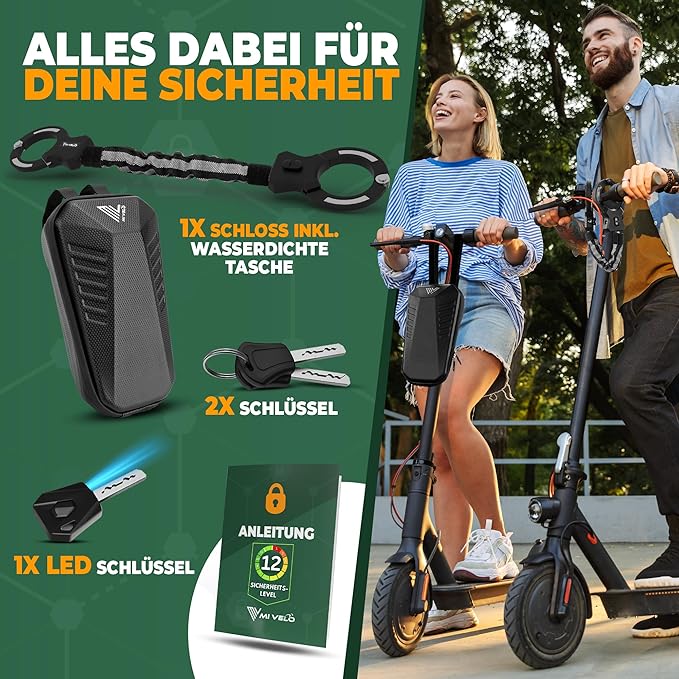 MIVELO - E-Step Lock - Handschelle & Kette - Inkl. Tragetasche - 30 x 4 x 4 cm - Schwarz