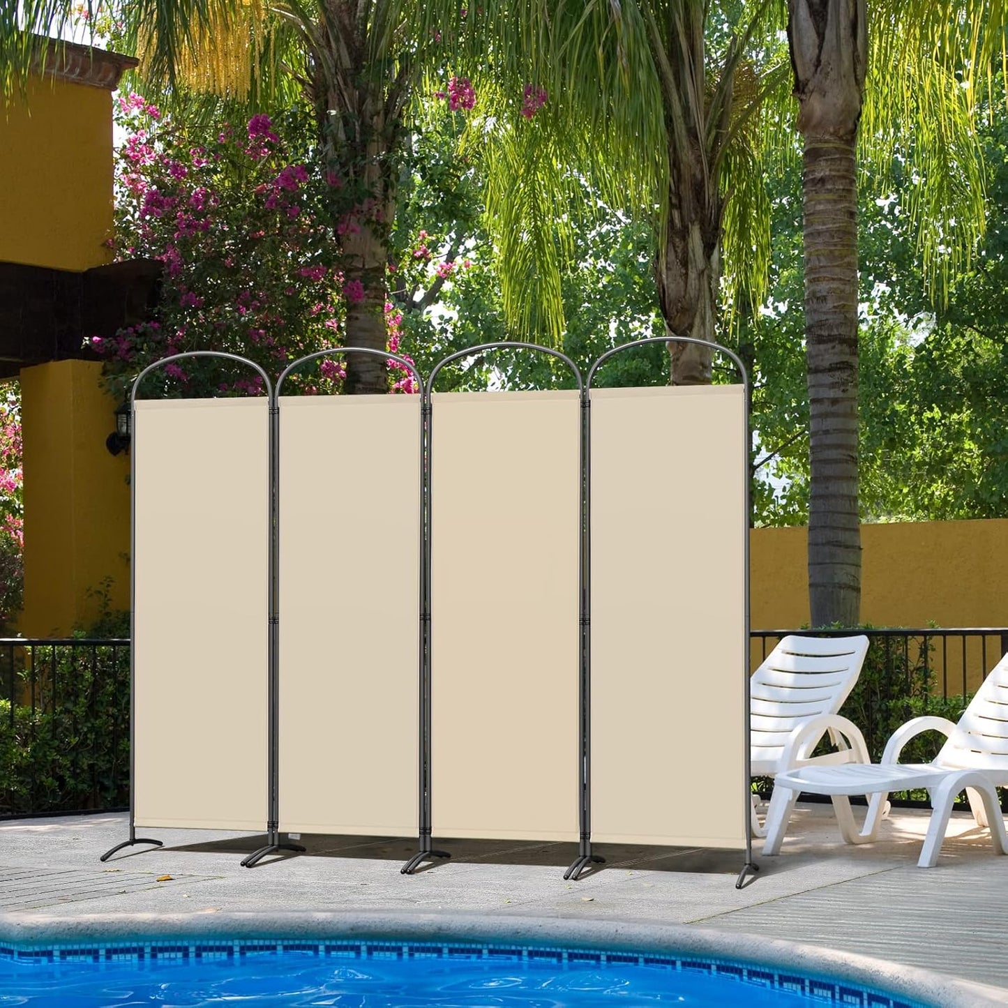 Angel Living Paravent - 4-teilig - faltbar - 160g/m² Polyester - Stahlrahmen - Raumteiler & Sichtschutz - Beige