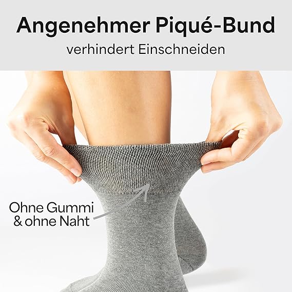 HELDENWERK Diabetikersocken für Damen und Herren, 10 Paar, Diabetikersocken ohne Gummizug und Naht aus 97% Baumwolle, extra breite Gesundheitssocken mit Komfortbund - Größe 39-42 - Grau