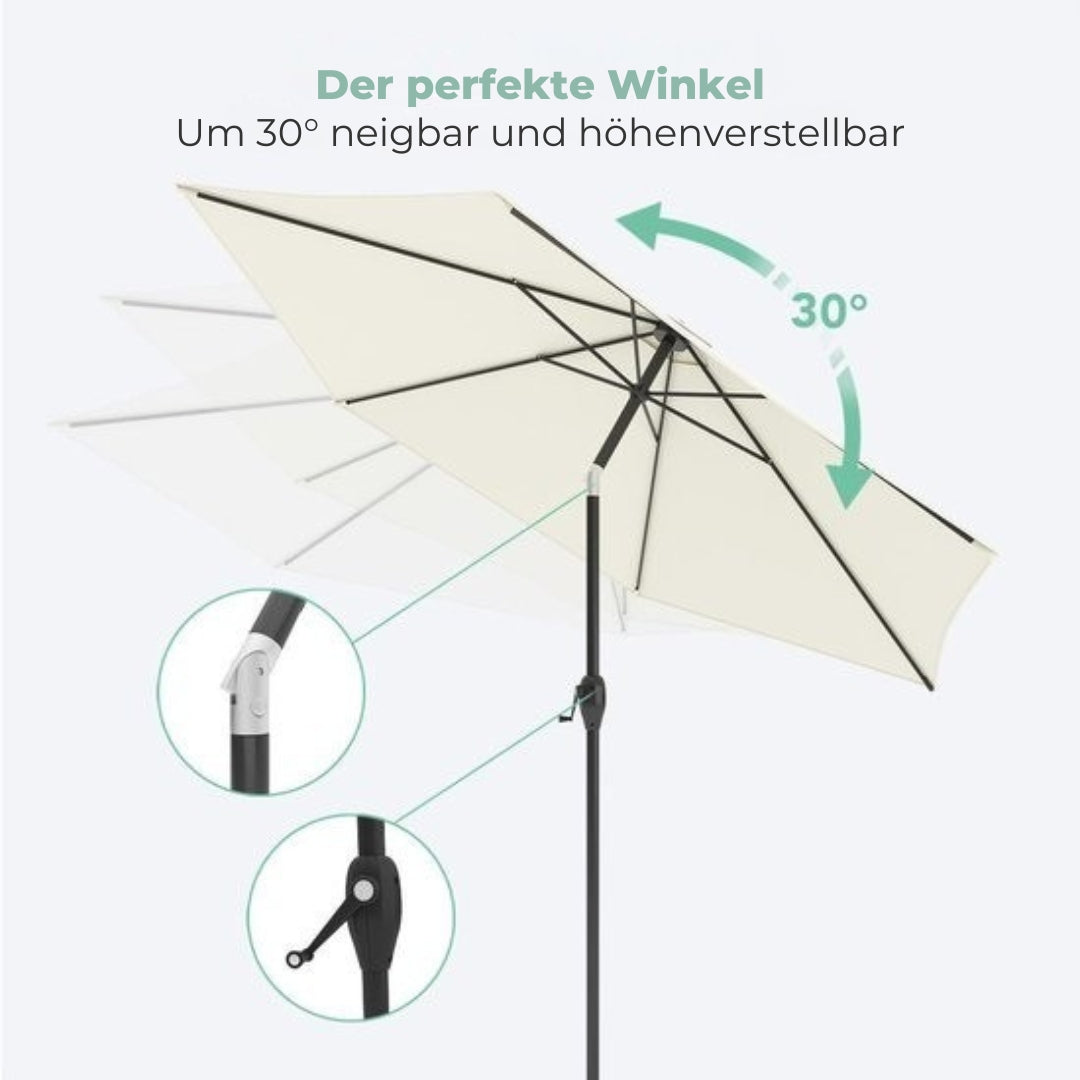 LifeGoods Sonnenschirm - 270 cm - 30° neigbar - wasserdicht - mit Bezug - Creme