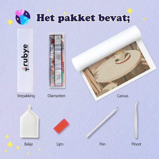 Rubye® Diamantmalerei - Diamantmalerei Erwachsene - Diamantmalerei Kinder - Diamantmalerei Komplettpaket - Kaffeeterrasse - 30x40cm