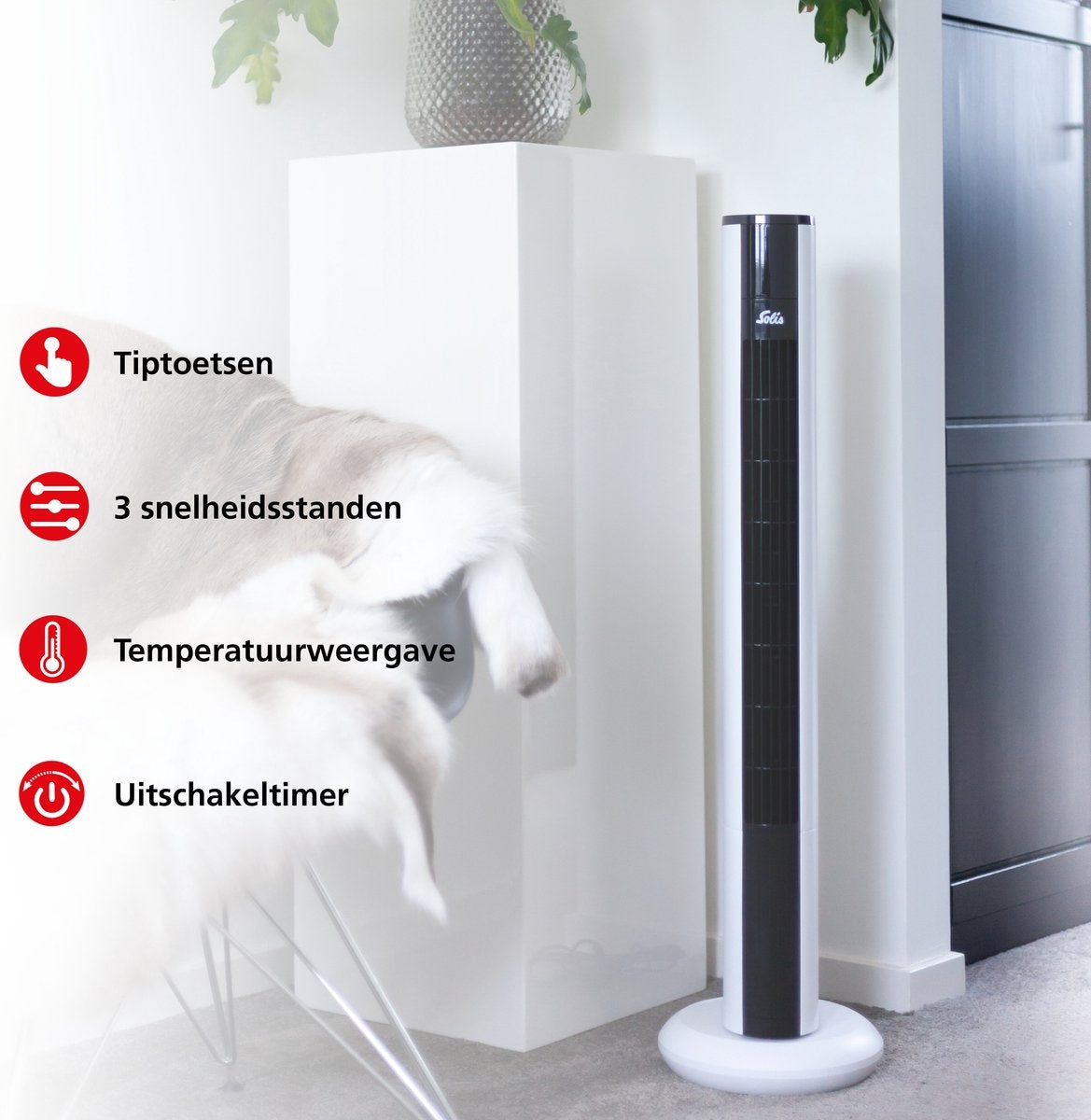 Solis Easy Breezy 757 Turmventilator - Ferngesteuerter Standventilator - Timerfunktion - 44,8 dB - 91 cm hoch - Weiß