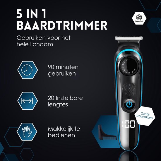 5-in-1-Barttrimmer für Männer - 5 austauschbare Aufsätze - Bart- und Körperschneider - Body Groomer - Nasen- und Ohrentrimmer