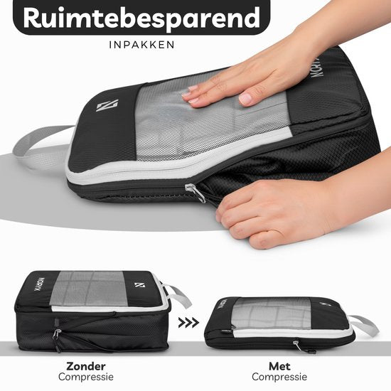 Noryx Packwürfel 6-teiliges Set - mit Kompressionsreißverschlüssen - Koffer- & Rucksack-Organizer-Set - Reisekompression - Gepäck-Organisatoren - Kompressions-Kleiderwürfel