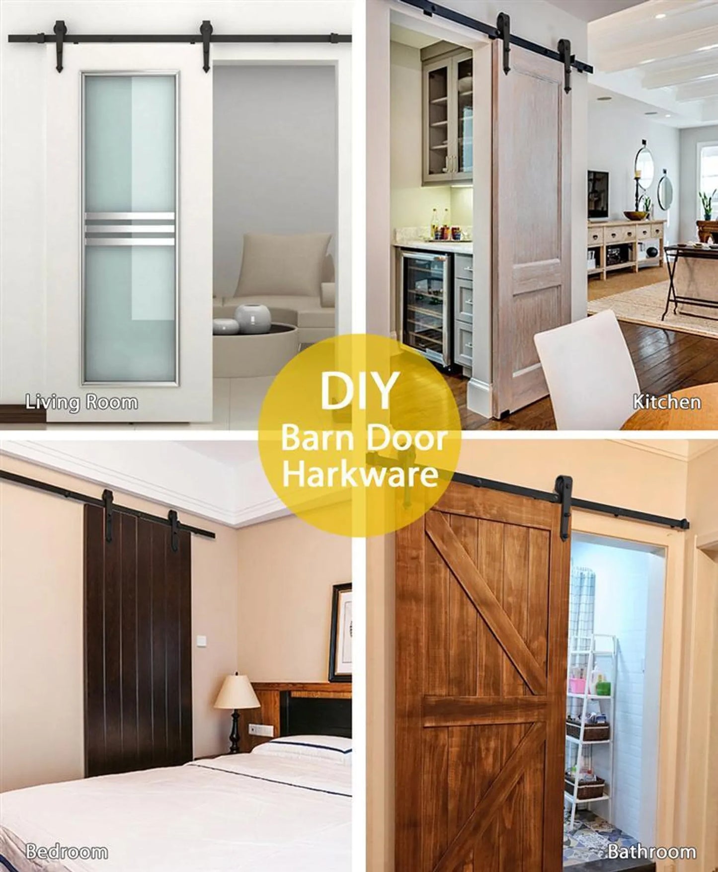 Yaheetech Sliding Door Hardware Set 183 cm - Ausgestattet mit Karbonstahlrollen und Türstoppern und Bodenführung - Für Holz- und Metalltüren - Schwarzes Eisen - 183 x 23 x 5,5 cm