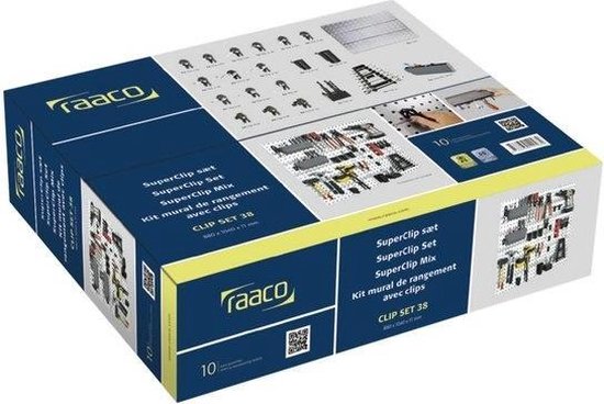 Raaco Super Clip Set - Werkzeugwand aus Stahl - Aufbewahrungssystem - 46-teilig - 104 x 88 x 1,1 cm