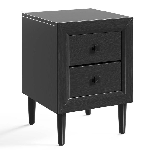 Coast Nachttisch mit 2 Schubladen - 45x40x62 cm - Schwarz - Massivholzbeine aus Gummi