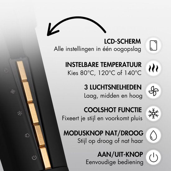 Sansbeauté® Sanstraight Straightener Wet-to-Dry mit Reiseetui - 2 in 1 - Haartrockner & Haarglätter - Coldshot - 80℃ bis 140℃ - Haarstraffer - Haarglätter - Lisseur Cheveux - Alternativer Dampfstraffer