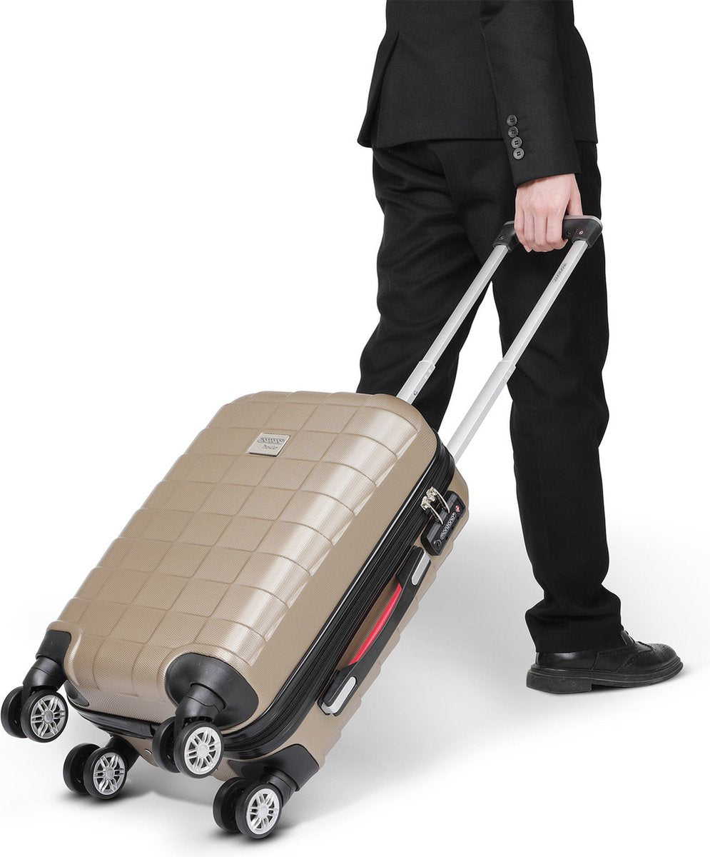 Monzana Exopack Handgepäckkoffer 41 Liter – 53 x 37 x 21 cm – Hartschalenkoffer mit TSA-Schloss und 4 Doppel-Lenkrollen – Champagner