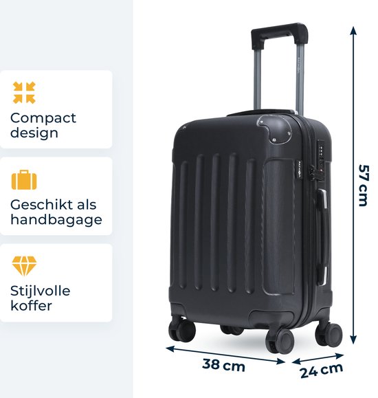 Pathsail - Handgepäck Koffer - 38 x 24 x 57 cm - ABS - Leichter Trolley - Inkl. TSA-Schloss & Spinner-Räder - Schwarz