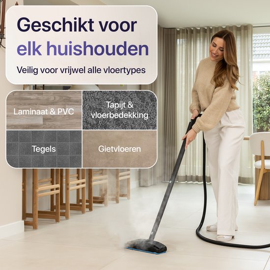 LUMAN Dampfreiniger MAX – 2600 W – 60 Min. Dampfsdauer – 2,5 l Wassertank – Handdampfreiniger & Teppichreiniger – Schwarz