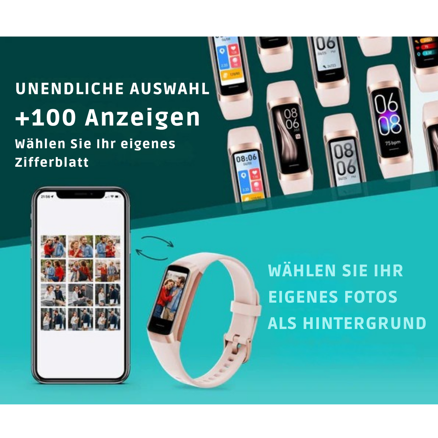 FITAGE - Smartwatch - Aktivitätstracker & Schrittzähler – IP67 wasserdicht – 14 Tage Batterielaufzeit - Pink