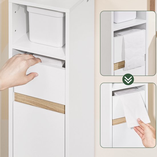 SoBuy BZR151-W Badezimmerschrank für schmale Räume, kompakter Aufbewahrungsschrank mit verstellbarem Einlegeboden und Schublade, für Badezimmer, Toilettenschrank aus Holz, weiß, 20 x 20 x 96 cm