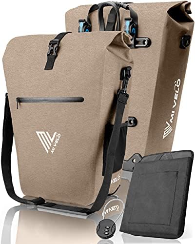 MIVELO Fahrradtasche für den Gepäckträger – 100 % wasserdicht, PVC-frei, Laptopfach, sandbeige