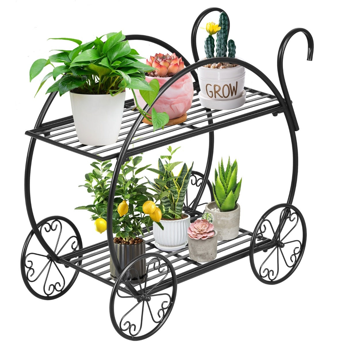 Coast Plant Flower Shelf 2-stufiges Blumenregal Freistehend 60 x 35 x 66 cm Schwarz