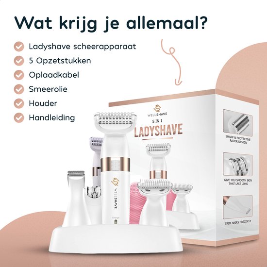 Wellshave 5 in 1 Ladyshaves für Frauen - Rasierer für Frauen - Epilady - Bikini Trimmer Damen - Trimmer für Frauen & Damen