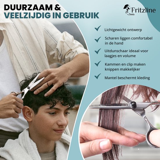 Fritzline 9-teiliges Friseurset – Friseurscheren – Friseurkittel – Haarschere – Friseur – Friseurschere – Ausdünnschere – Ausdünnschere für Friseure – professionelles Friseurset – Friseurkittel – Friseurjacke – Friseurbedarf