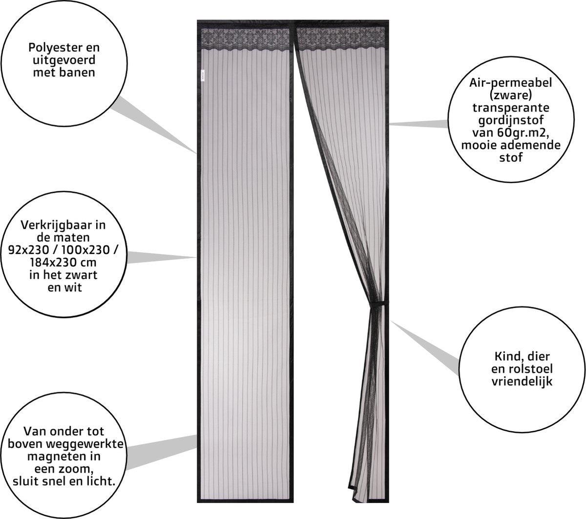 O'DADDY Türvorhang - Fliegenvorhang - Magnetisch - Türgitter Deluxe 92 x 230 cm - Schwarz Hor - Türvorhänge