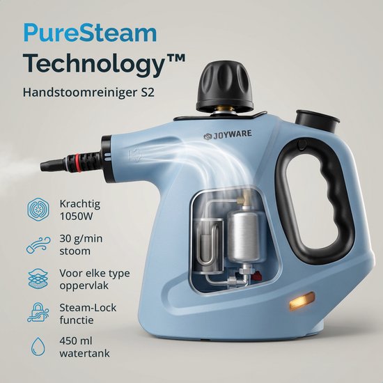 Joyware® 18-in-1-Dampfreiniger S2 – Handdampfreiniger mit Steam Lock – Teppich- und Fleckenreiniger für Sofa, Badezimmer und Polster – Dampfreiniger – 1050 W – 450 ml