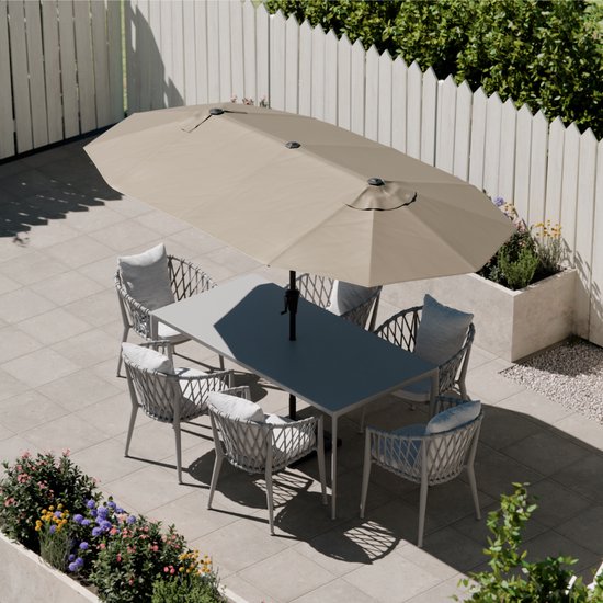 LifeGoods Doppelter Sonnenschirm - Garten - 160x300cm - bis zu 8 Personen - Wasserdicht - UPF50+ - Taupe