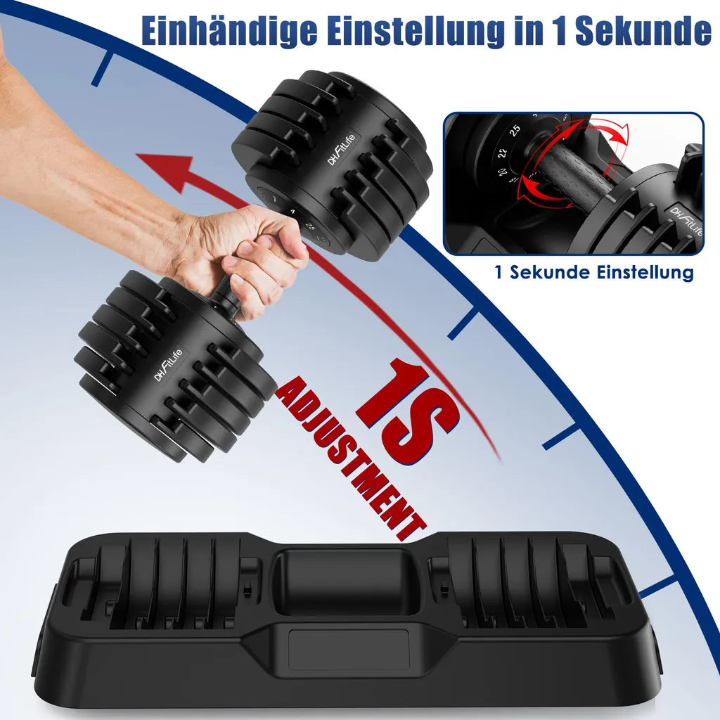 DH FitLife Verstellbares Halfter 10-in-1 - 4-25 kg - Schwarz - Gusseisen - Kompaktes Design