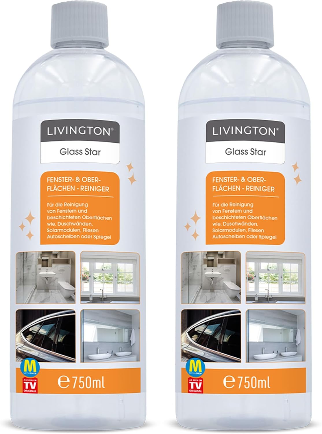 Livington GlassStar Glas- und Oberflächenreiniger 2 x 750 ml – Für den Livington Window Buddy – Streifenfrei – Geruchsneutral