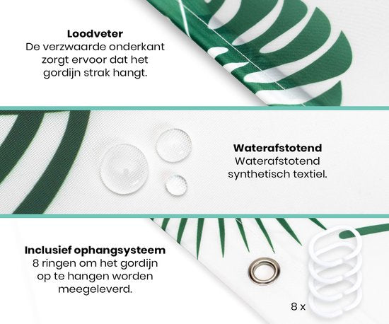 Loti Living Duschvorhang Anti-Schimmel - Blätter - inklusive Ringe - wasserdicht - Polyester - Duschvorhang 120x200 cm