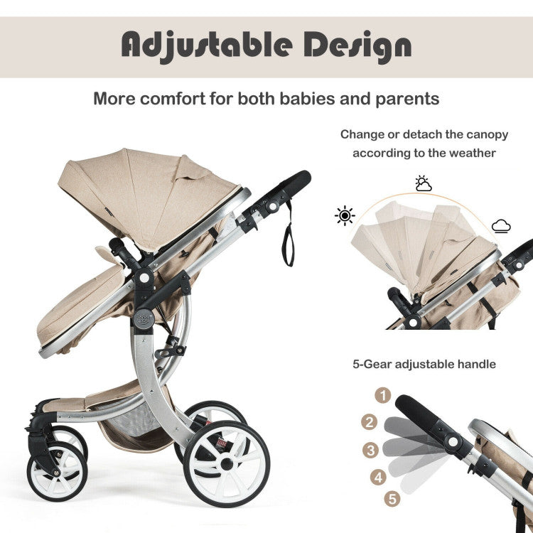 Coast 2-in-1 faltbarer hoher Kinderwagen mit Wickeltasche - Beige - 40,5 x 24,5 x 44,5 Zoll