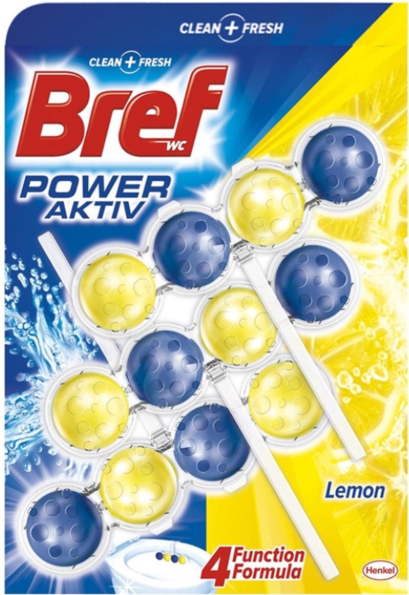 Bref WC Power Active Lemon Toilettensteine - Gelb - 9 x 3 x 50g - XXXL Vorteilspack - 4-in-1 Aktive Reinigung