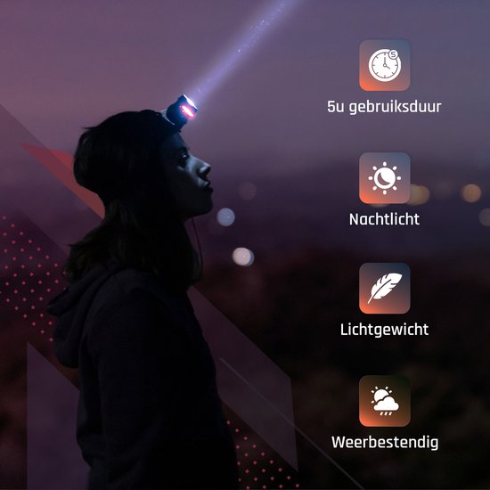 Ever Trex Ultra Light Stirnlampe LED Wiederaufladbar - Weißes und rotes Licht - 150Lumen - Neigbar - Laufen - Notfallpaket - Camping - Camper