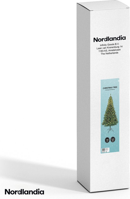 Nordlandia Künstlicher Weihnachtsbaum mit LED-Lichtern - 180 cm - Metallständer - Grün