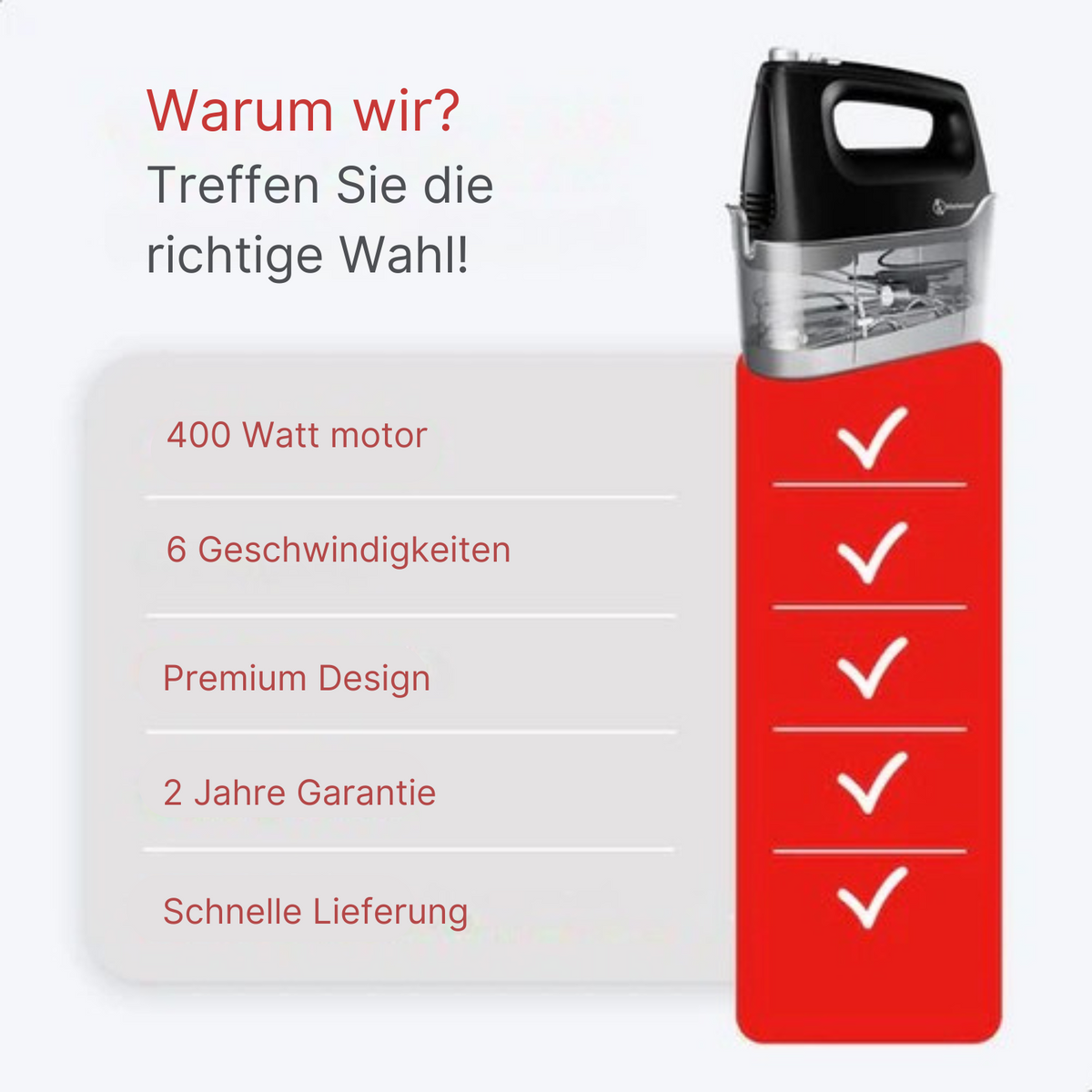 Kitchenwell - Handrührgerät - 6 Geschwindigkeiten und Turbofunktion - 400W - Schwarz