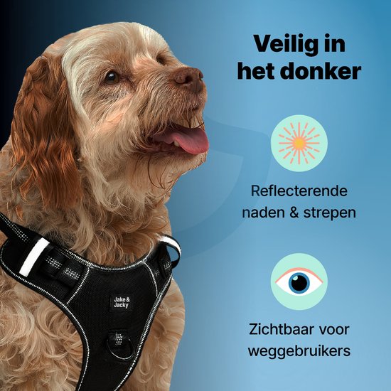 Jake und Jacky Hundegeschirr - Anti-Zieh-Geschirr - Hundegeschirr - Y-Geschirr Hund - Reflektierend - Schwarz - Größe M