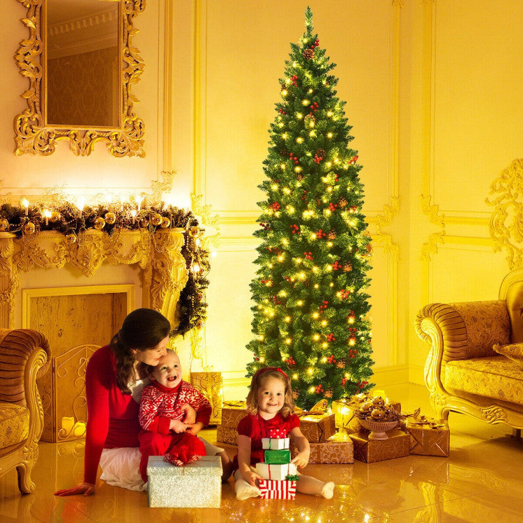 6,5 Fuß vorbeleuchteter, klappbarer Bleistift-Weihnachtsbaum