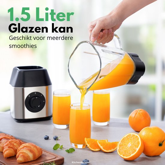 KitchenMonster® - Blender Pro 1200 Watt - Smoothie Maker 1,5 Liter mit 3 Positionen