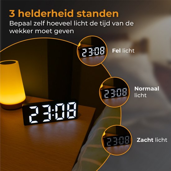 Nuvance - Digitaler Wecker - Digitaluhr - Wecker für Kinder & Erwachsene - Reisewecker - Schlafzimmer - Led-Wecker digital - Wecker - Schwarz