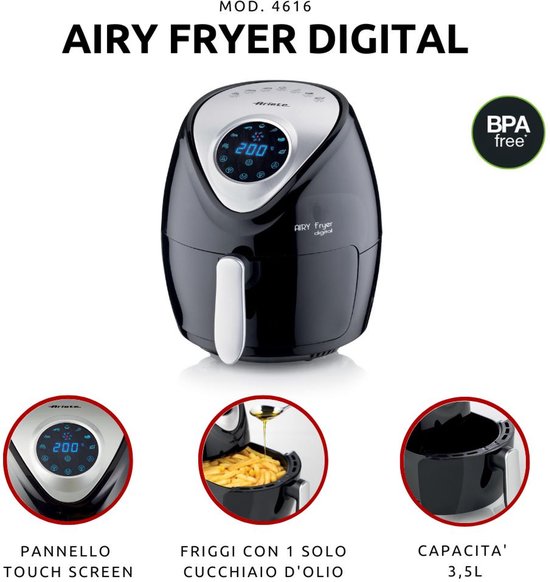 Ariete 4616/00 Einzelgerät 3,5 l Freistehend 1300 W Heißluftfritteuse Schwarz, Silber
