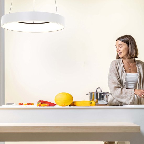 Hängeleuchte Ringlede 2695W, weiß, rund, 48 cm, elektrisch höhenverstellbar, aus Kunststoff und Metall, Steinhauer Modern