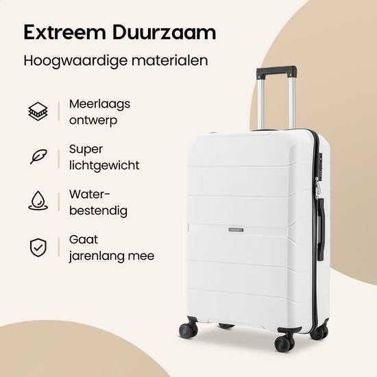 SKYCASES Urban Adventurer - Mittlerer Reisekoffer - Zahlenschloss - 44x27x66cm - 78L - Reisekoffer mit Kofferschloss - Spinner-Räder - Weiß