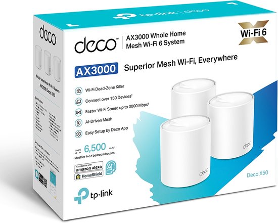 TP-Link Deco X50 – Mesh-WLAN – WLAN-Verstärker – WLAN 6 – 3000 Mbit/s – 3er-Pack