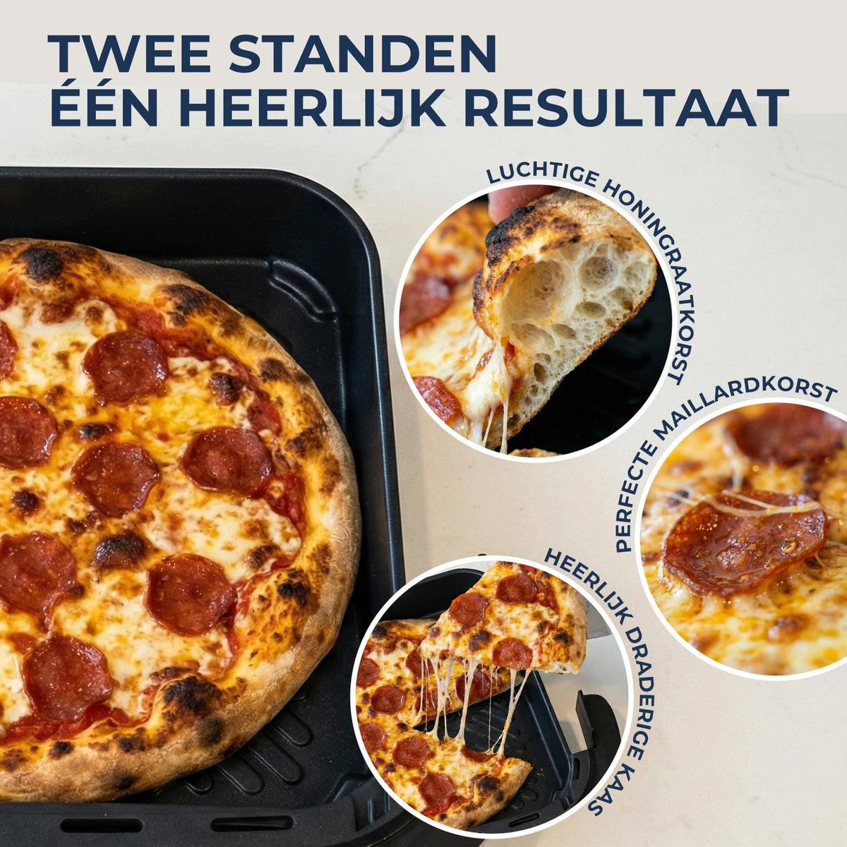 Rouny 12-Zoll-Pizzaofen und Heißluftfritteuse 2200 W – 11-in-1 – Doppelheizung – 360° Heißluft – 4,3 l – Schwarz