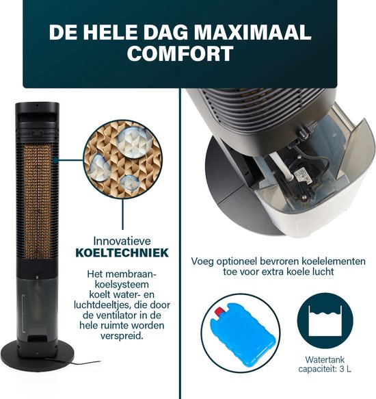 Princess Smart Luftkühler – App & Fernbedienung – Luftkühler – 3 l Wassertank – 3 Schwenkstufen – 60 W – 358670 – Schwarz
