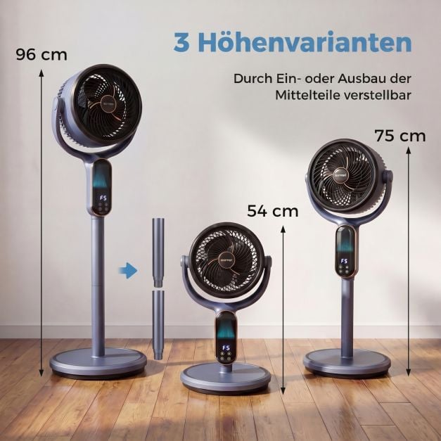 Coast Verstellbarer Stativventilator – 8 Geschwindigkeitsstufen – 54–96 cm – Grau