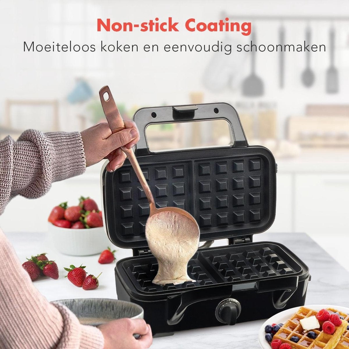 KitchenBrothers 3-in-1 Waffeleisen - Toaster - Kontaktgrill - austauschbare Platten - rostfreier Stahl
