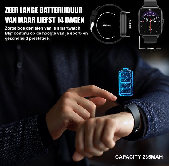 Golden Sound Premium Smartwatch - Männer - Schrittzähler - Schlafmonitor - Herzfrequenzmonitor - Sportmonitore - Geeignet für jeden Laptop und jedes Smartphone- Schwarz