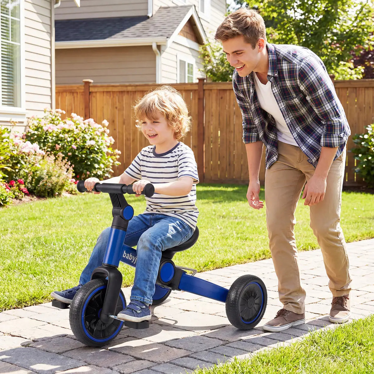 Costway 5-in-1-Kinderfahrrad – Blau – Laufrad mit abnehmbaren Pedalen – Wächst mit Ihrem Kind mit